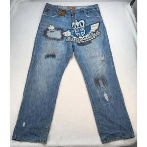 Akademiks Jeans Mens Relaxed Fit Distressed Streetwear Denim Hip Hop Y2K READ